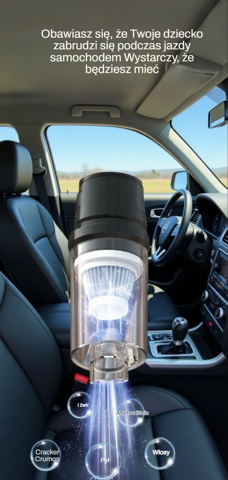 Zbliżenie na silnik odkurzacza samochodowego z dużą mocą ssania