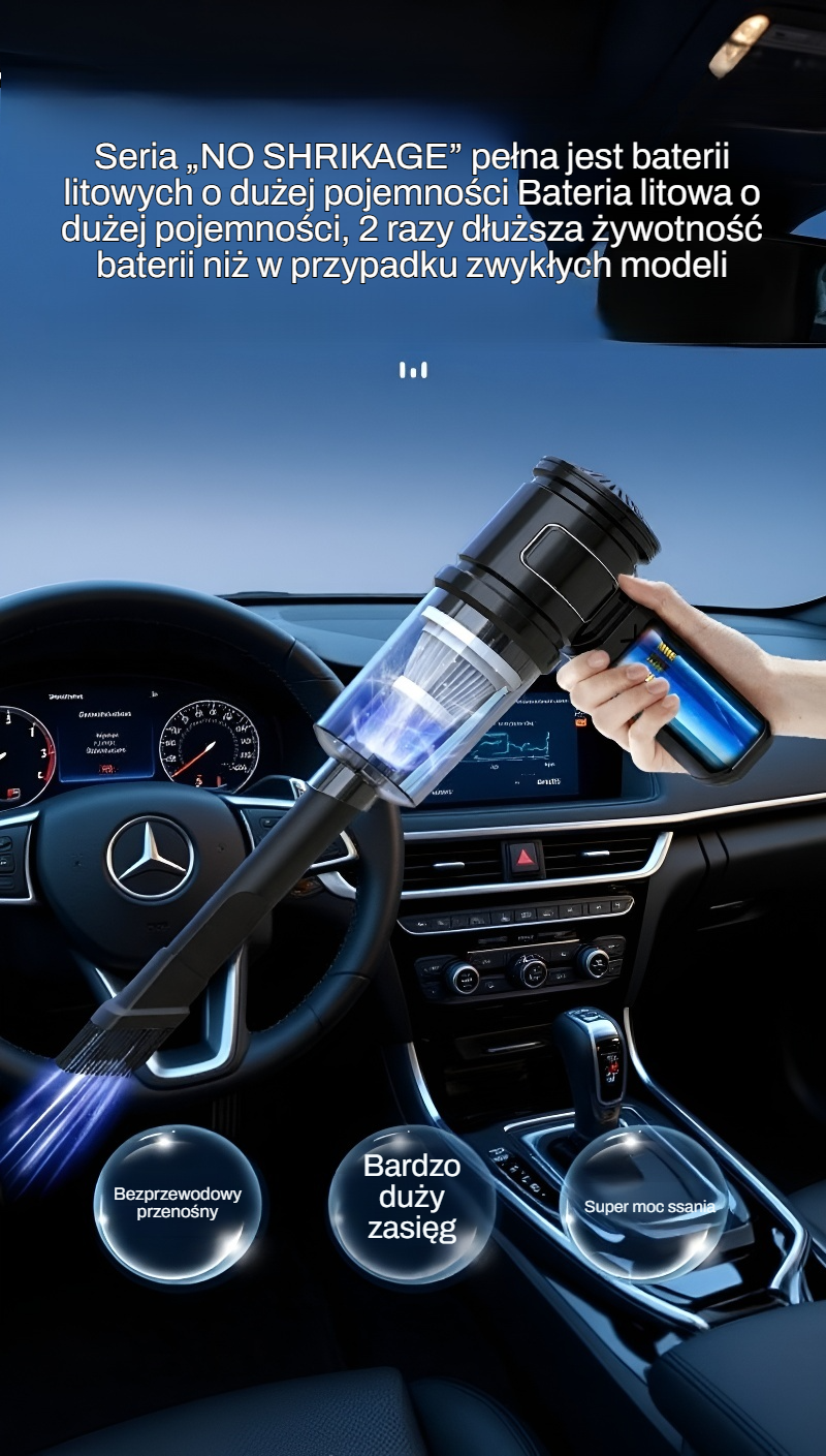 Odkurzacz przenośny podczas pracy w bagażniku samochodu