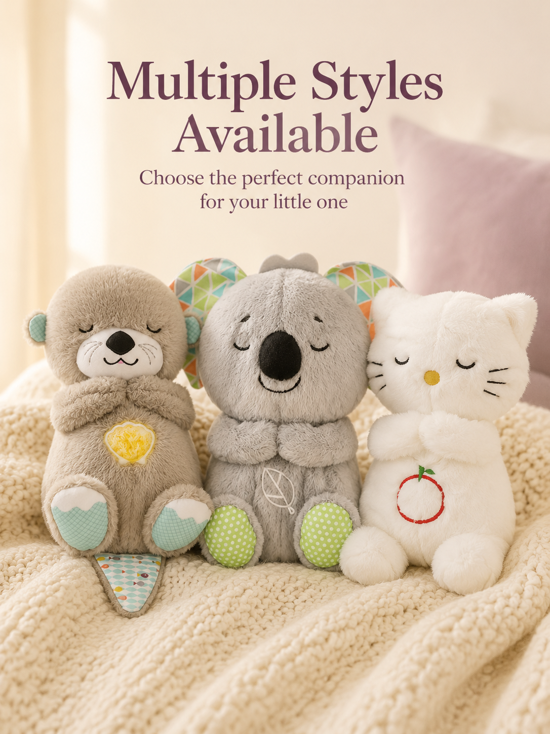 Breathing Bear Soothing Companion Sleeping Doll on bed