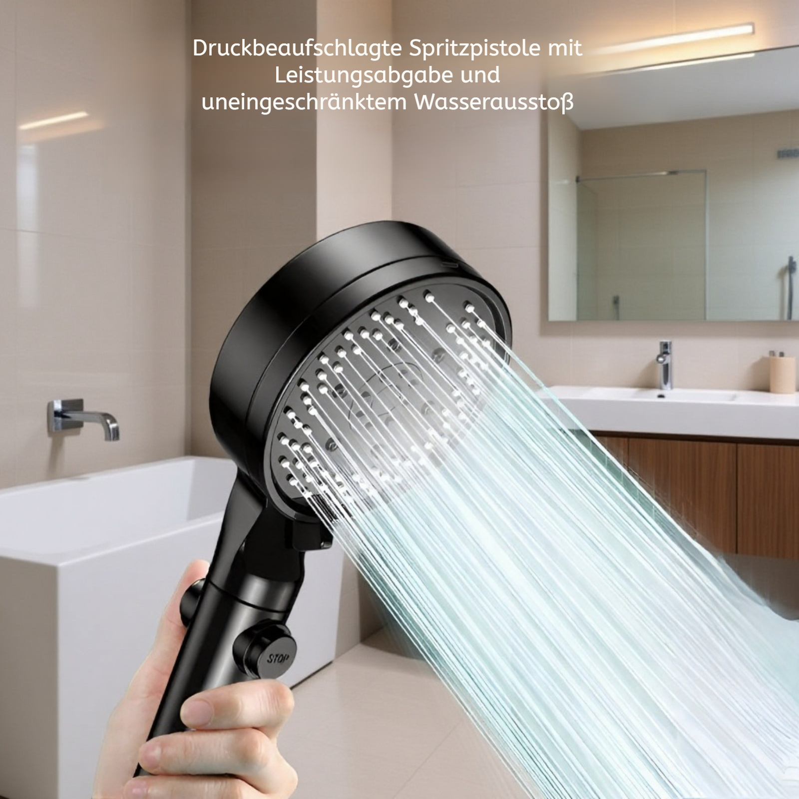 Duschkopf mit Druckverstärkung für kräftigen Wasserstrahl