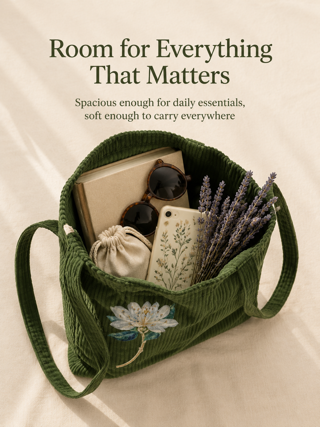 Birth flower and name personalized tote bag close-up