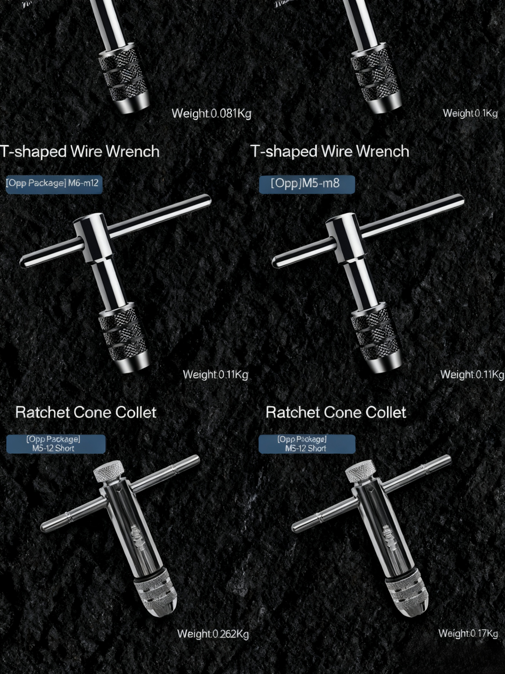 Metal threading tools with tap wrench and dies
