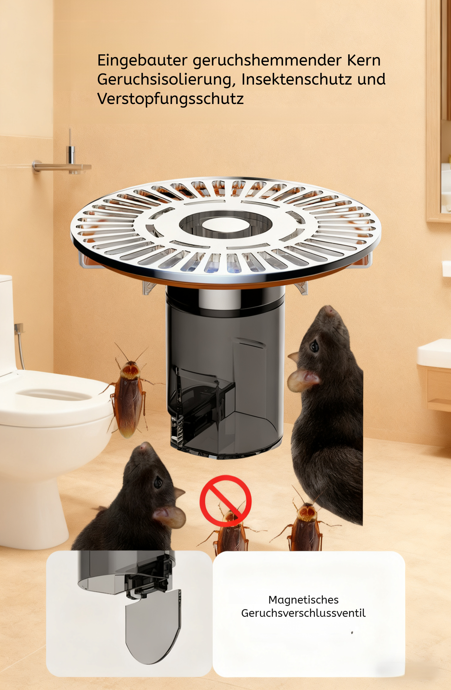 Einfache Installation des Bodenablauf Geruchsstopp-Einsatzes