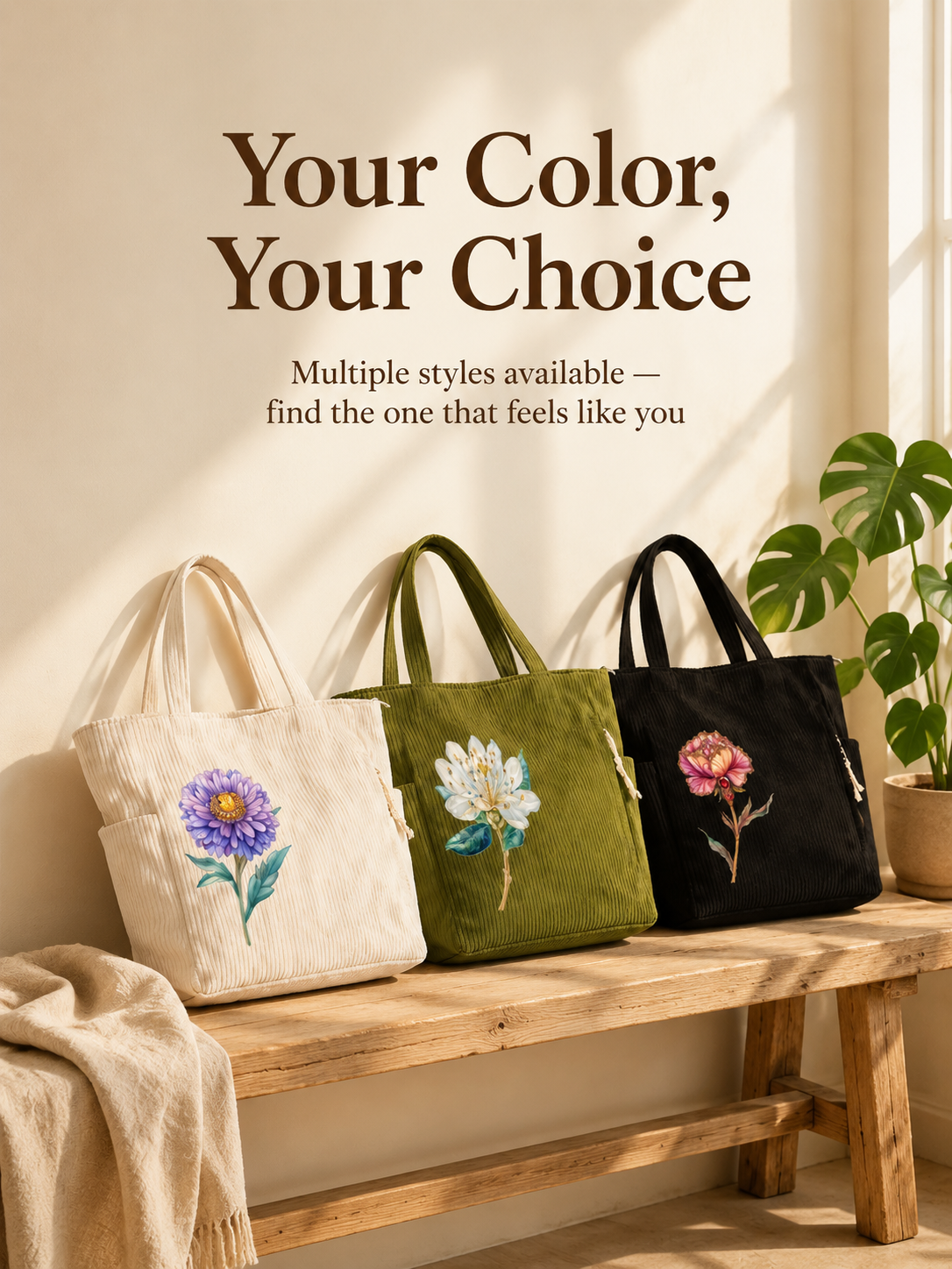 Trendy personalized tote bag with unique birth flower motif