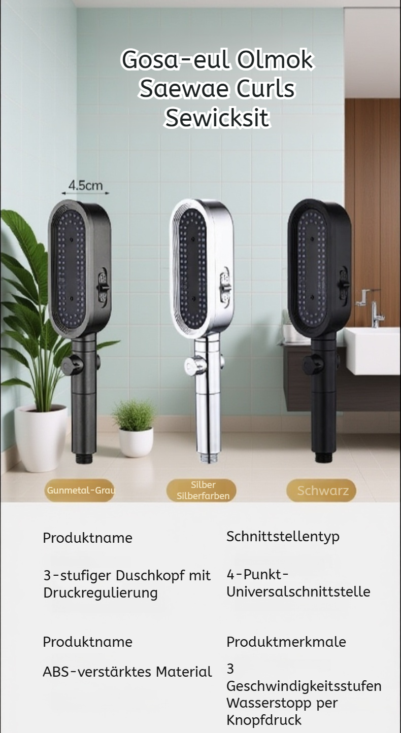 Wassersparender Duschkopf mit Druckverstärkung