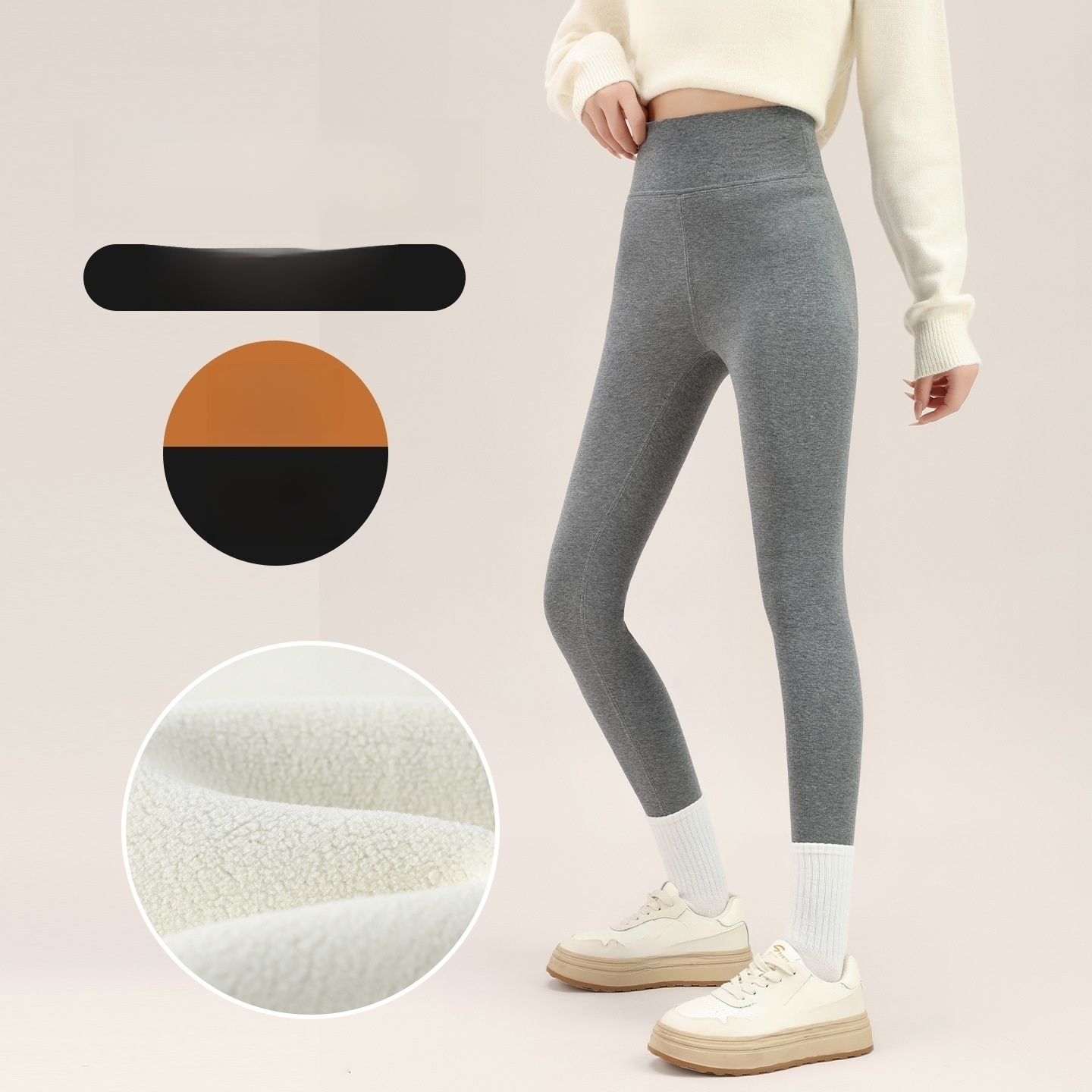 🔥Ciepłe legginsy z wysokim stanem i skórą jagnięcą, modelujące brzuch, idealne na każdą pogodę🔥