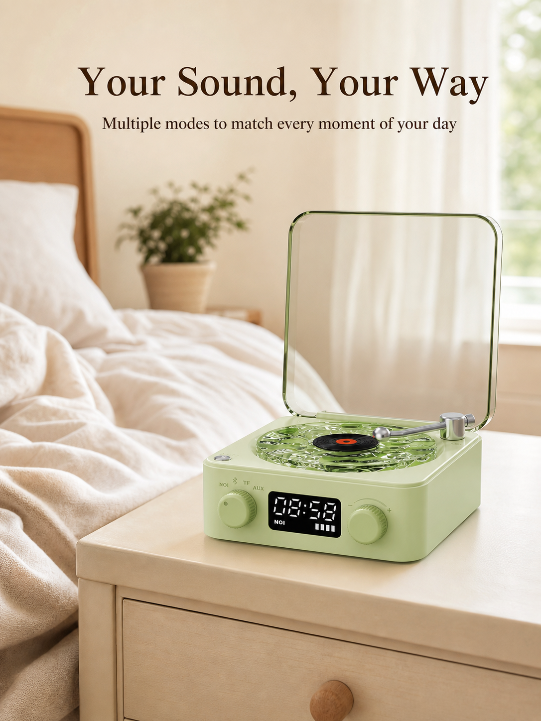 Modern bedside sleep aid device with ambient lighting