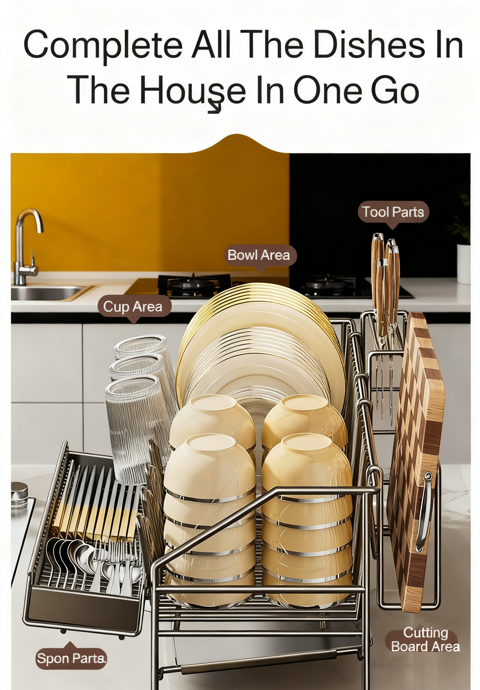Space-saving kitchen organizer for dishes and cutlery