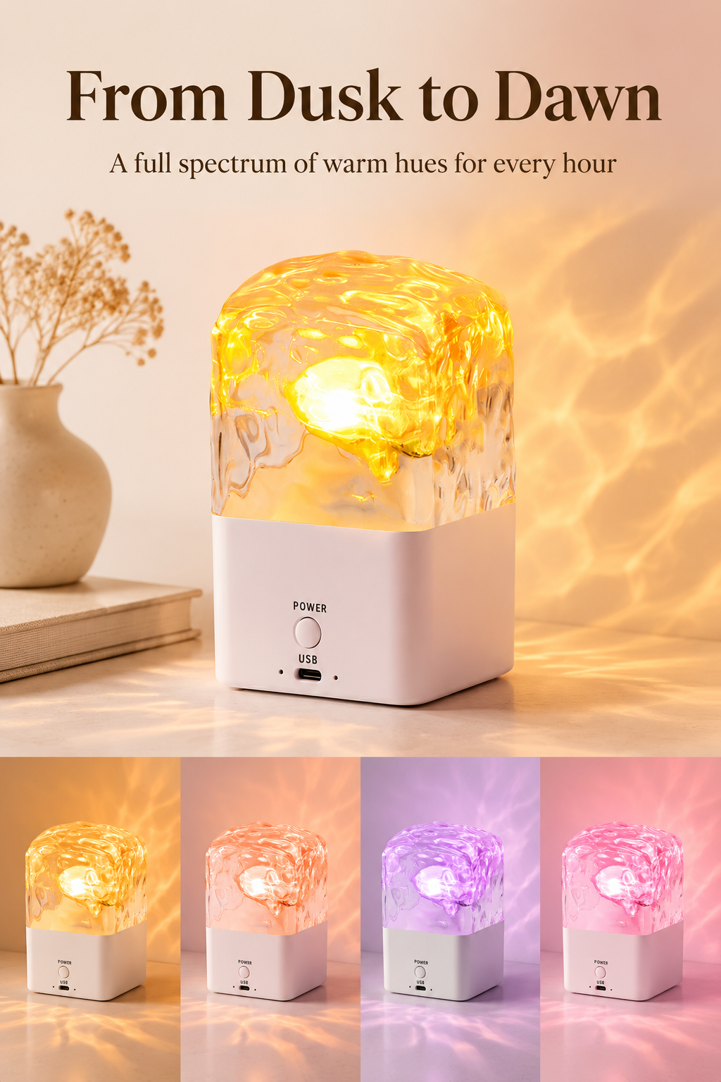 Bluetooth speaker with water ripple LED lights in a bedroom setting