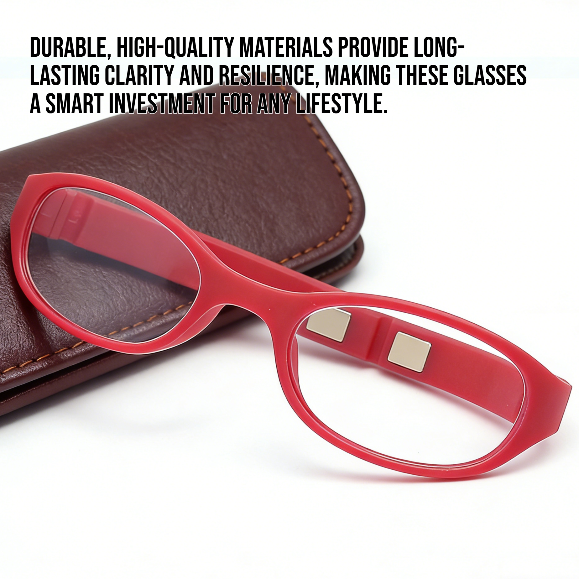 Portable wrist mounted magnetic folding reading glasses on wrist