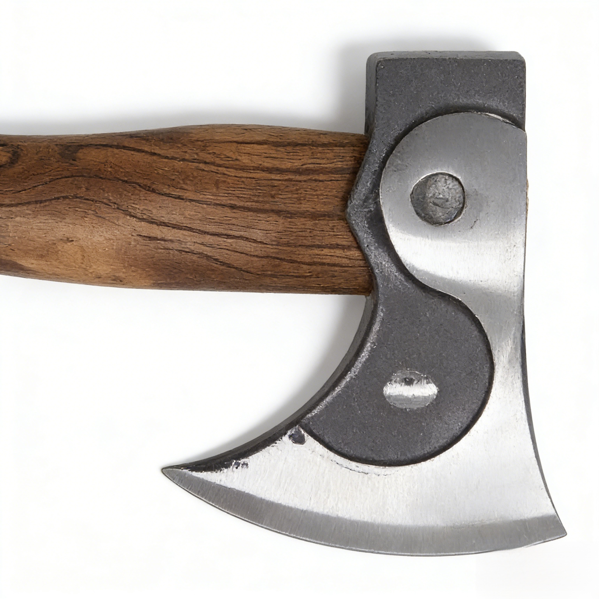 Wooden handle chopping axe on white background