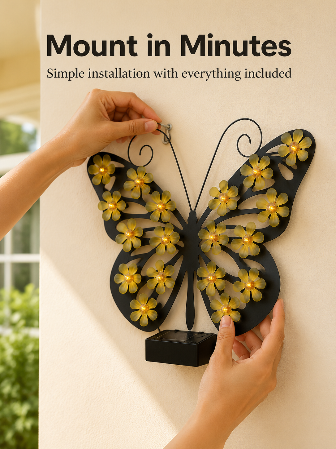 Eco-friendly solar wall lamp illuminating patio area
