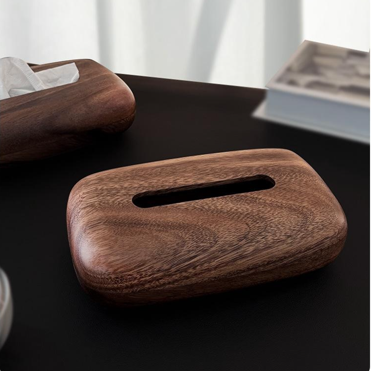 Luxury South American walnut tissue box on coffee table