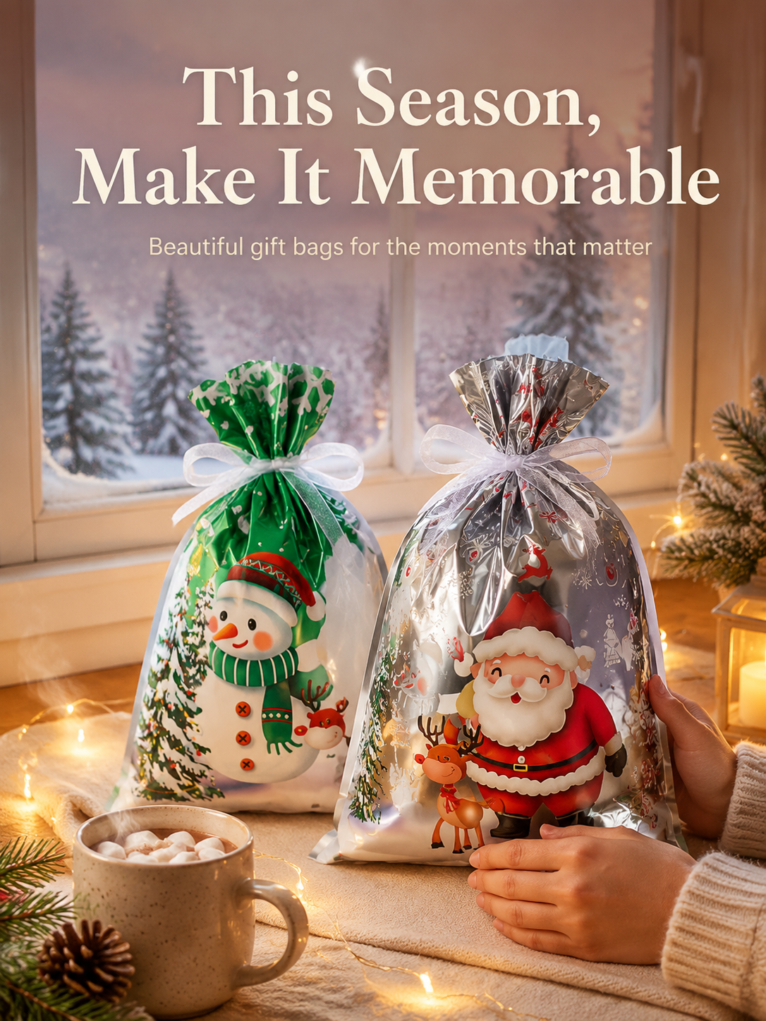 Drawstring Christmas bags perfect for wrapping gifts