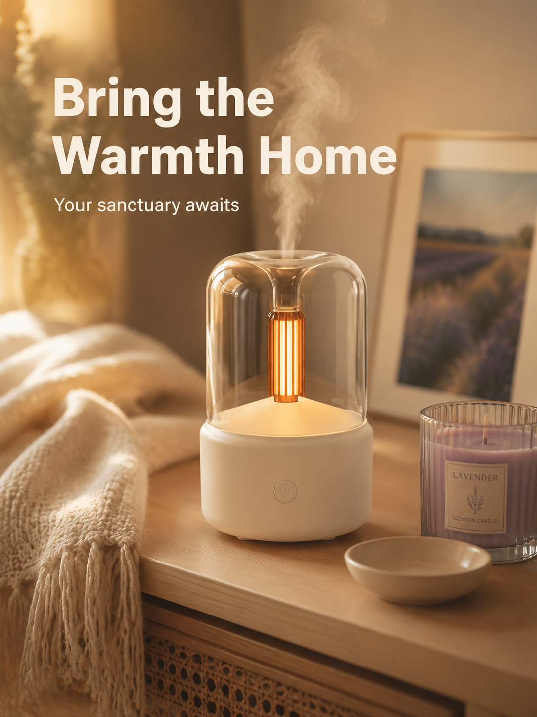 Diffuser emitting warm candlelight and fragrance