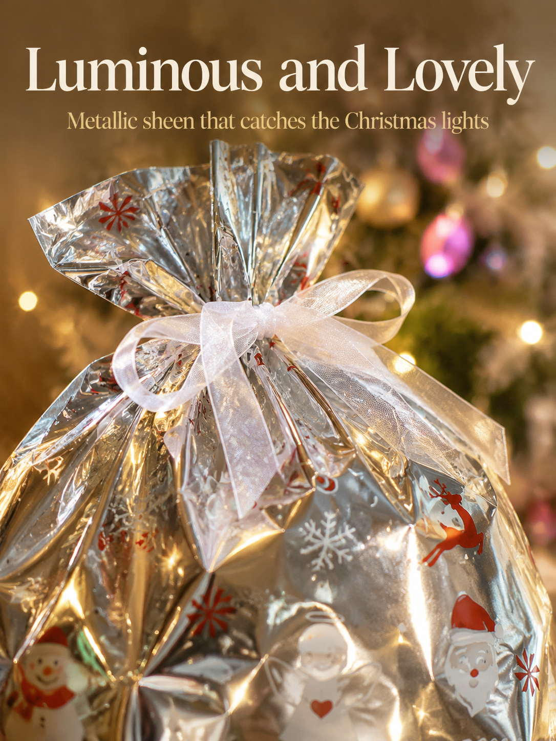 Reusable Christmas gift bags with red and green patterns