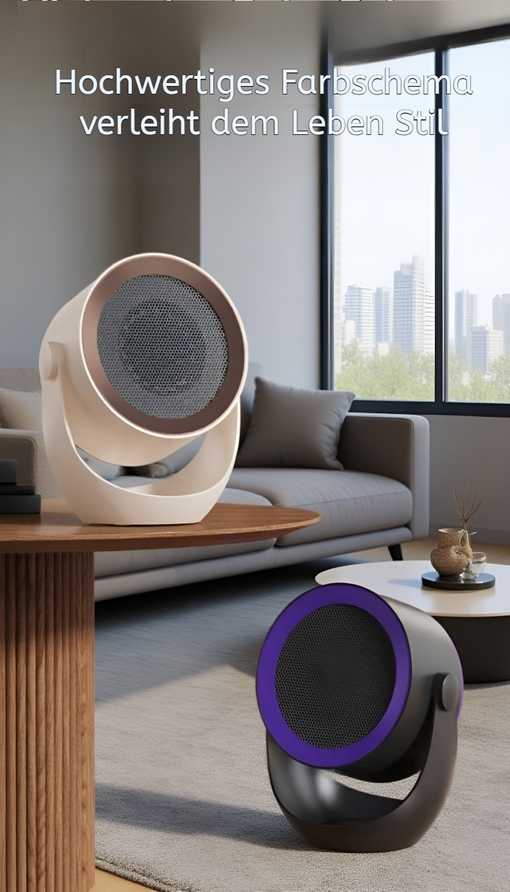 Stromsparender Mini-Heizlüfter auf dem Schreibtisch