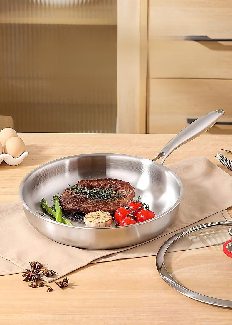 Induction cooker pan with three-layer steel construction