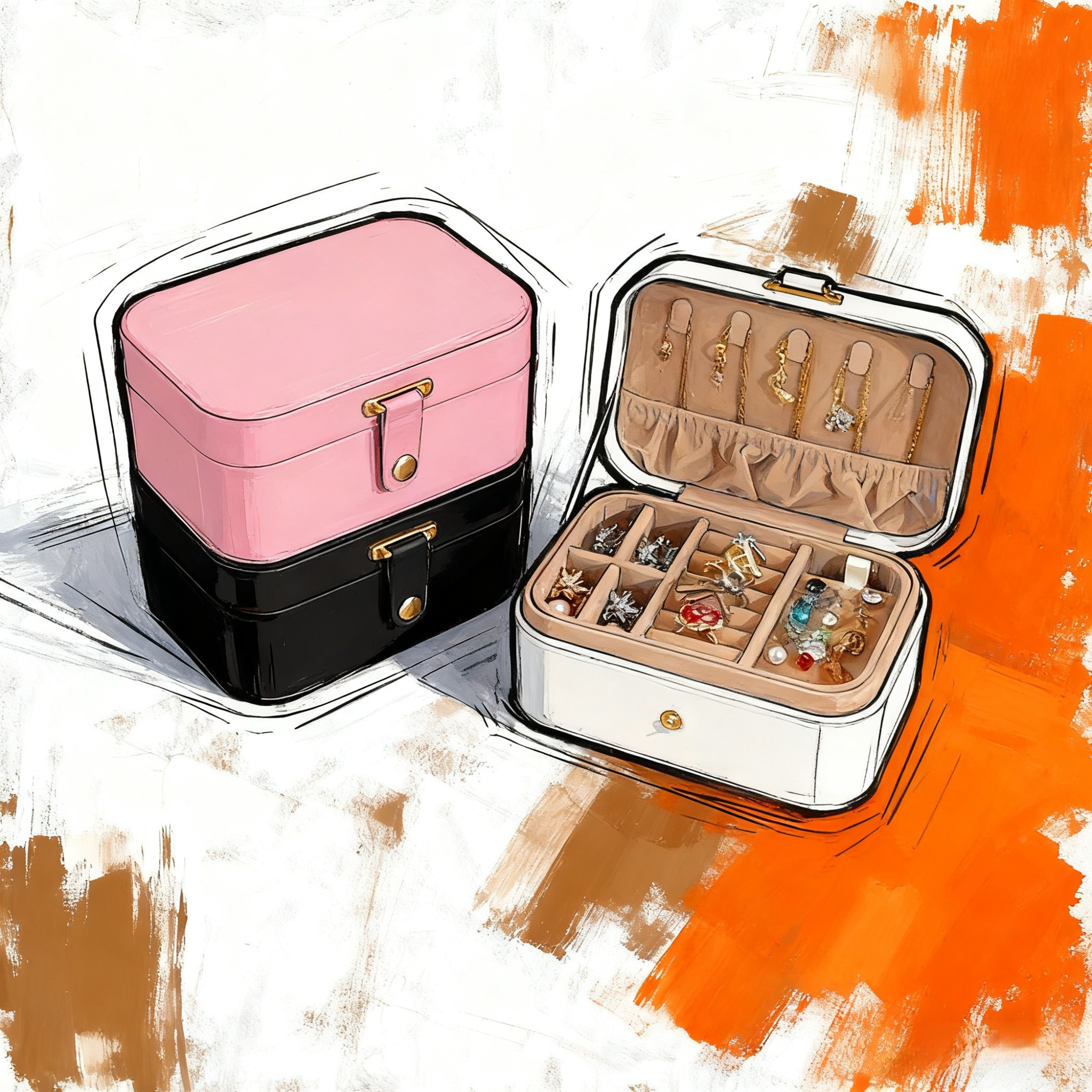 Small jewelry box with necklace, earring, and ring compartments