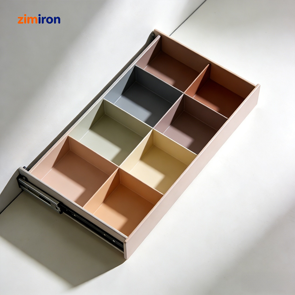 Close-up of concealed drawer divider mechanism