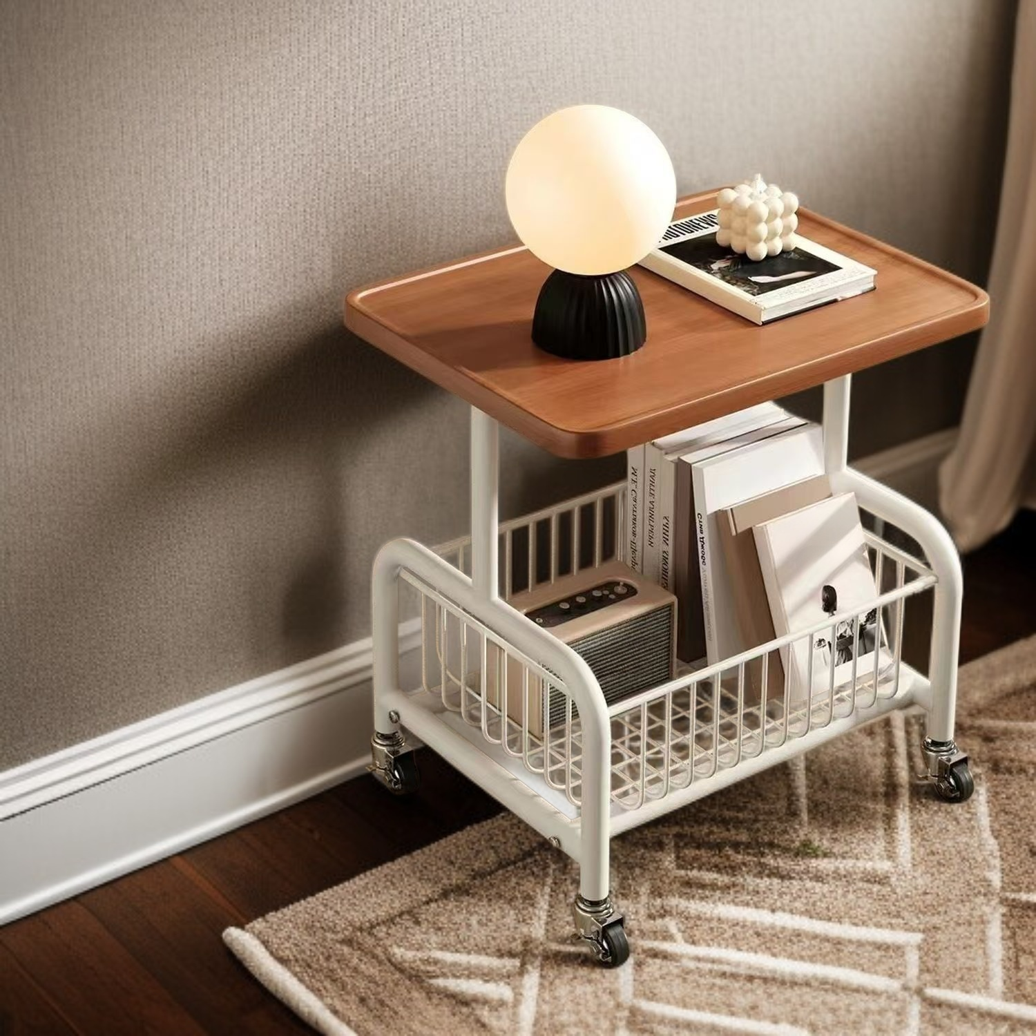 客廳臥室床頭帶輪收納架