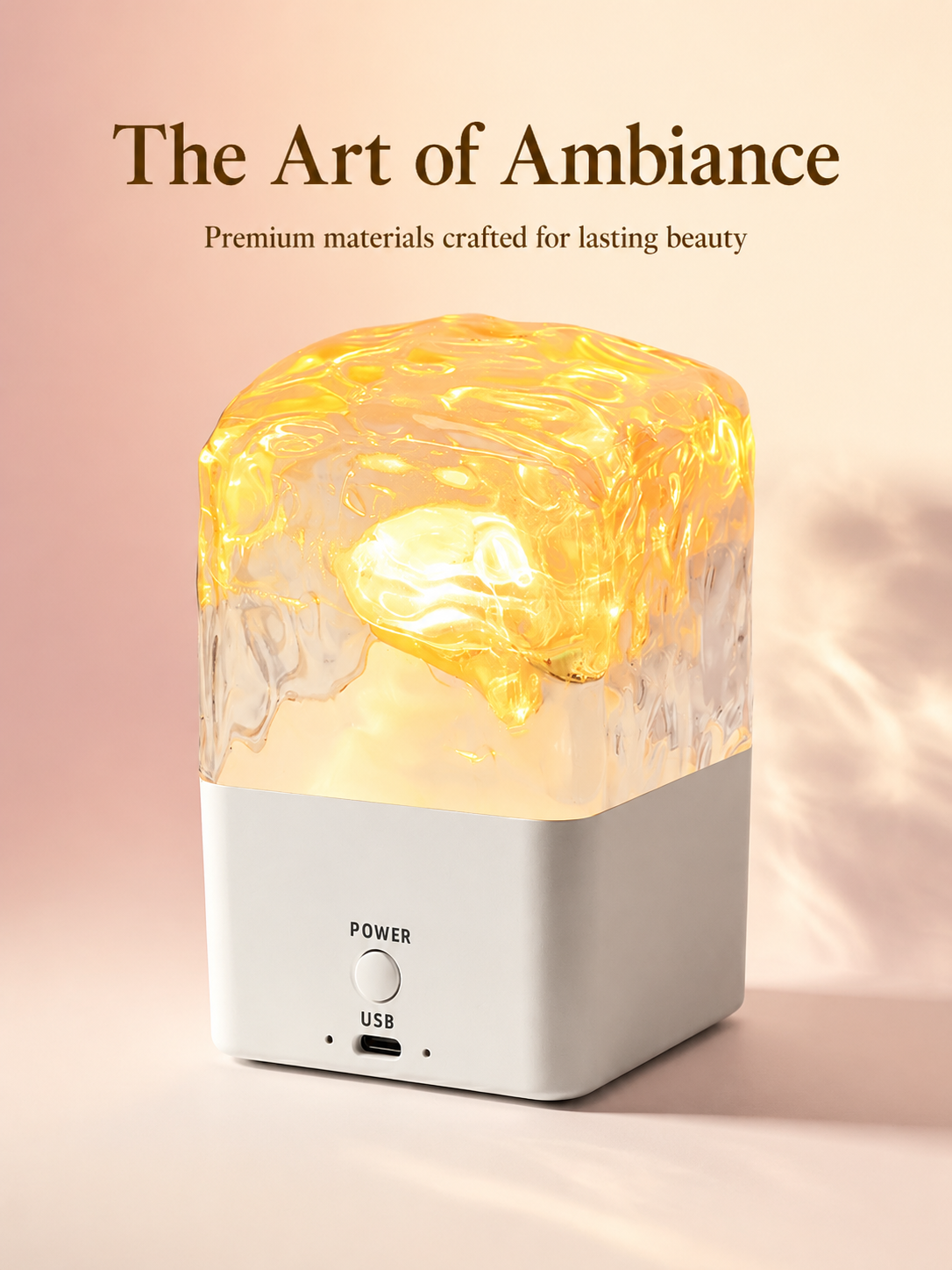 Bluetooth speaker with water ripple ambient light on a bedside table