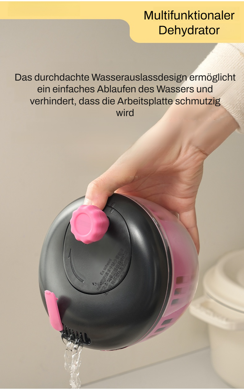 Detailaufnahme der Salatschleuder mit transparentem Behälter