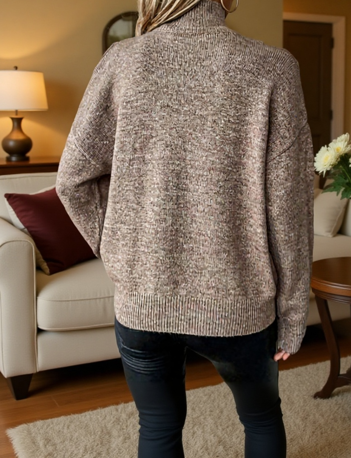 Gerippter Damenpullover, lässiger Schnitt