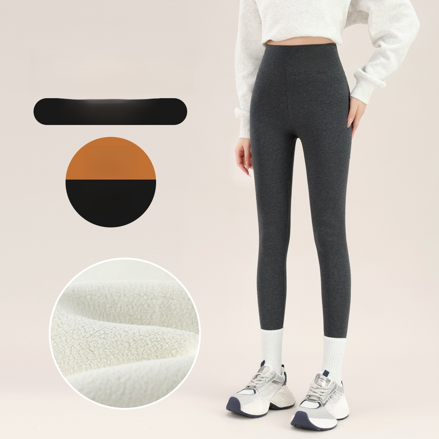 🔥Ciepłe legginsy z wysokim stanem i skórą jagnięcą, modelujące brzuch, idealne na każdą pogodę🔥