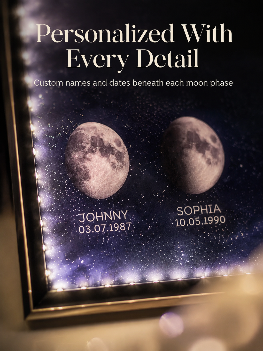 Personalized moon phase mirror lamp gift for mom