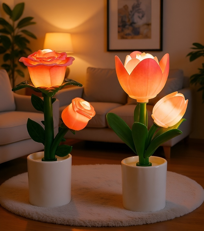 Zestaw klocków do złożenia lampki nocnej tulipan i róża