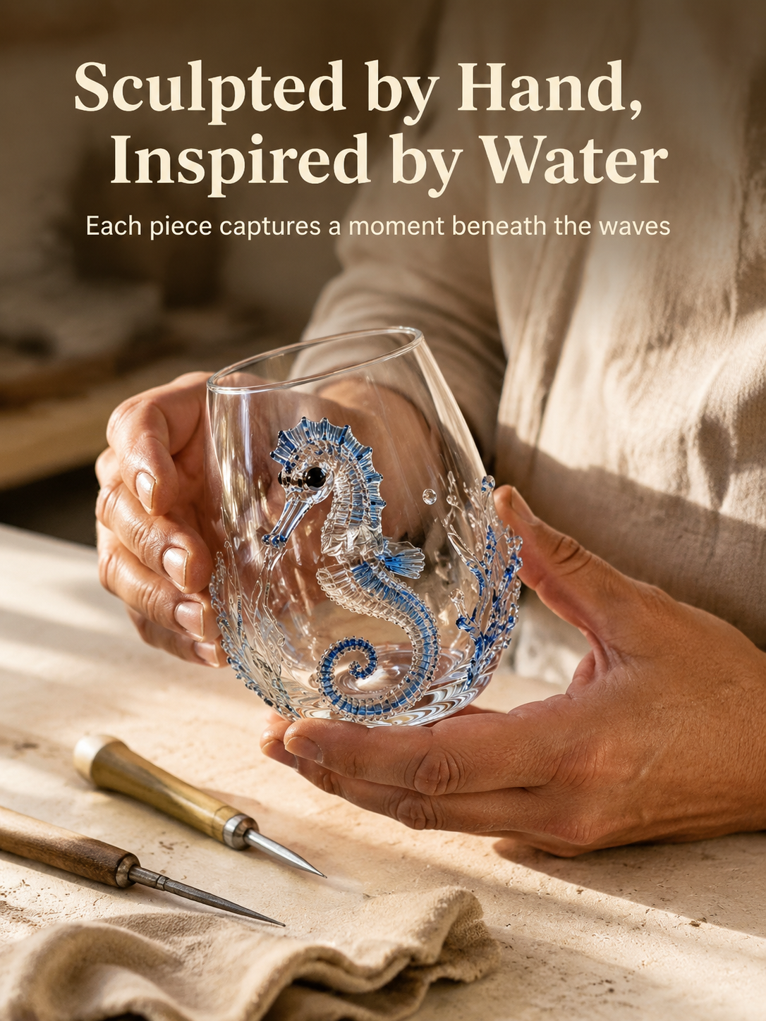 Handcrafted ocean wave glass artwork decor