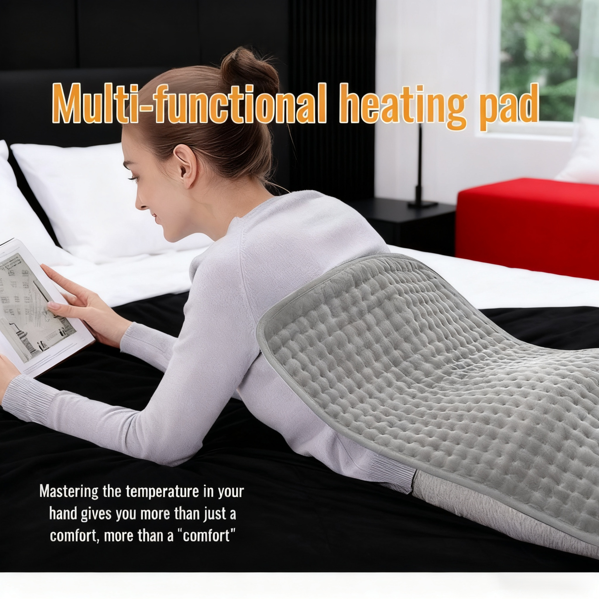 Smart Electric Heating Blanket with Timer Control on a Bed