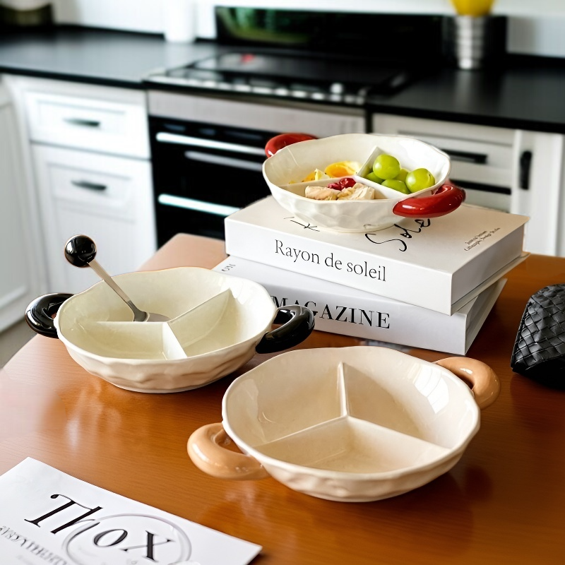 Divided Ceramic Plate for Home Kitchen Use