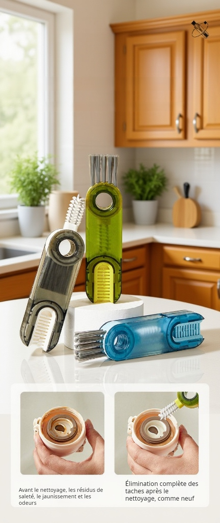 Brosse flexible pour recoins difficiles des bouteilles