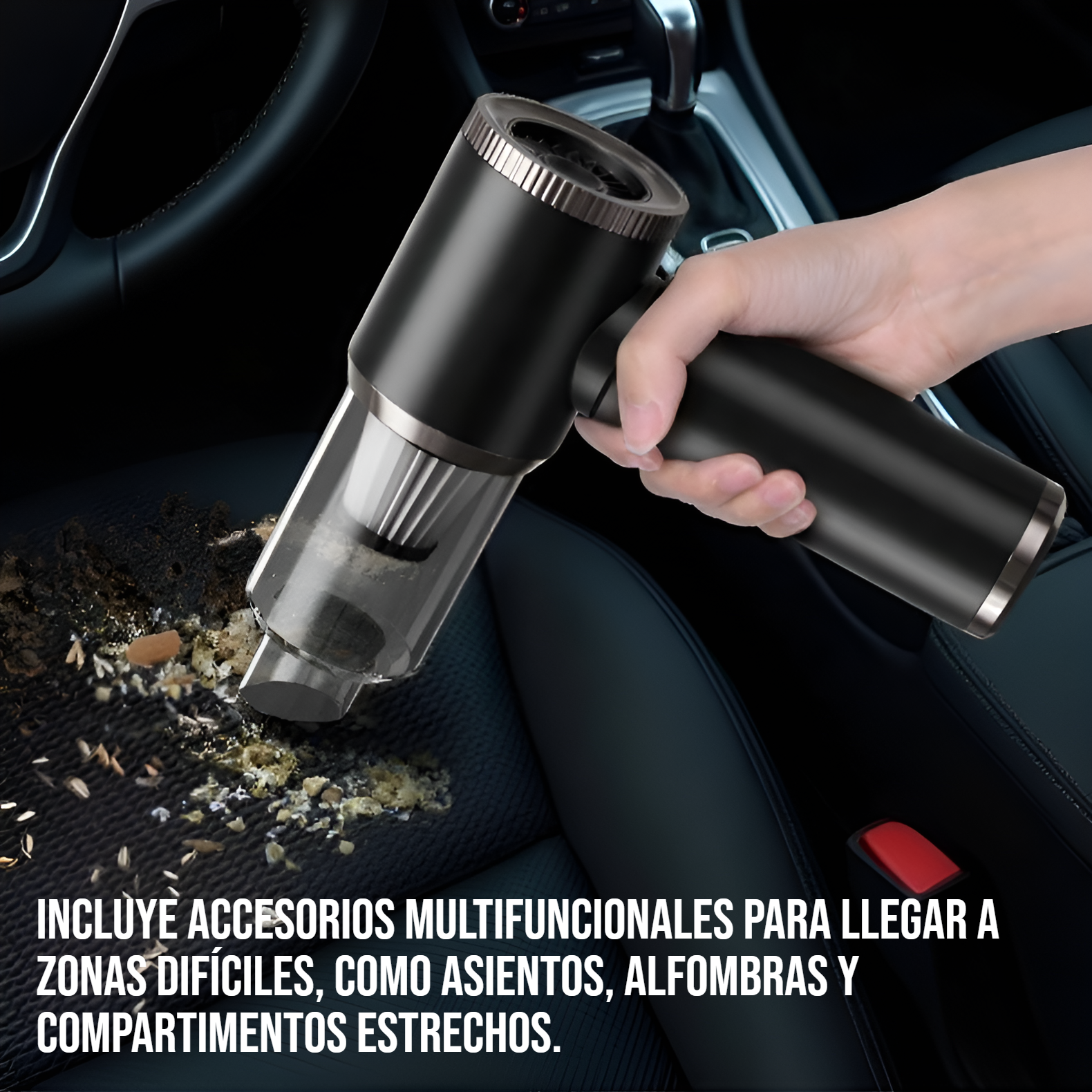 Detalle de la boquilla de la aspiradora para rincones del vehículo