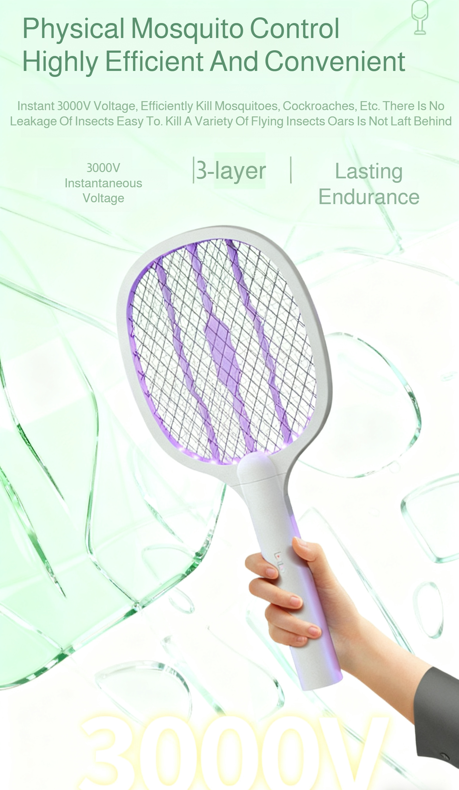 Electric mosquito swatter with built-in LED lamp