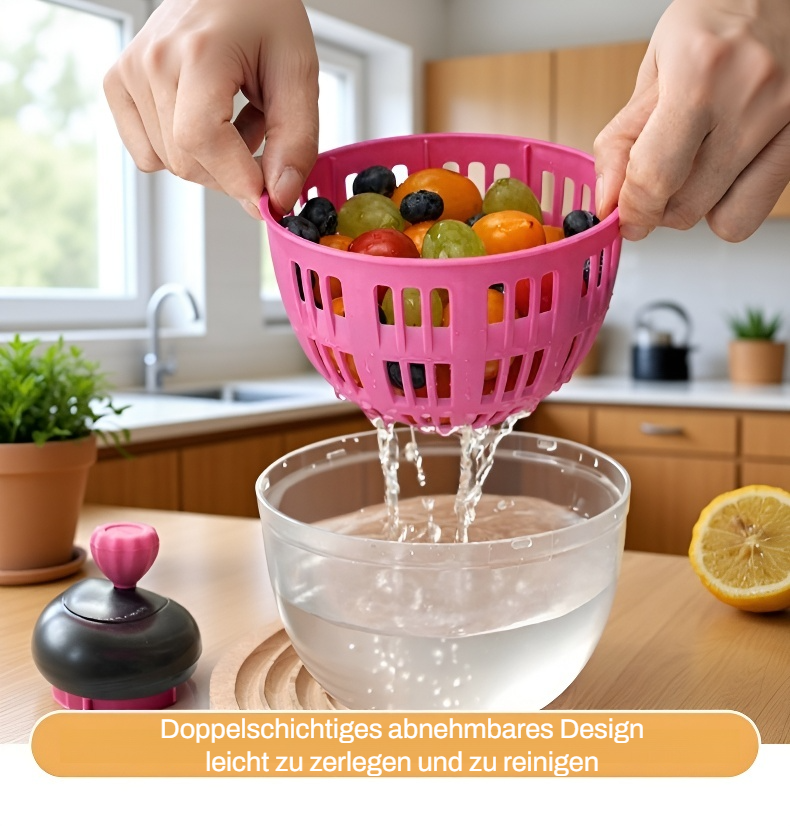 Einfache Handhabung der Wasser-Schleuder für Salat