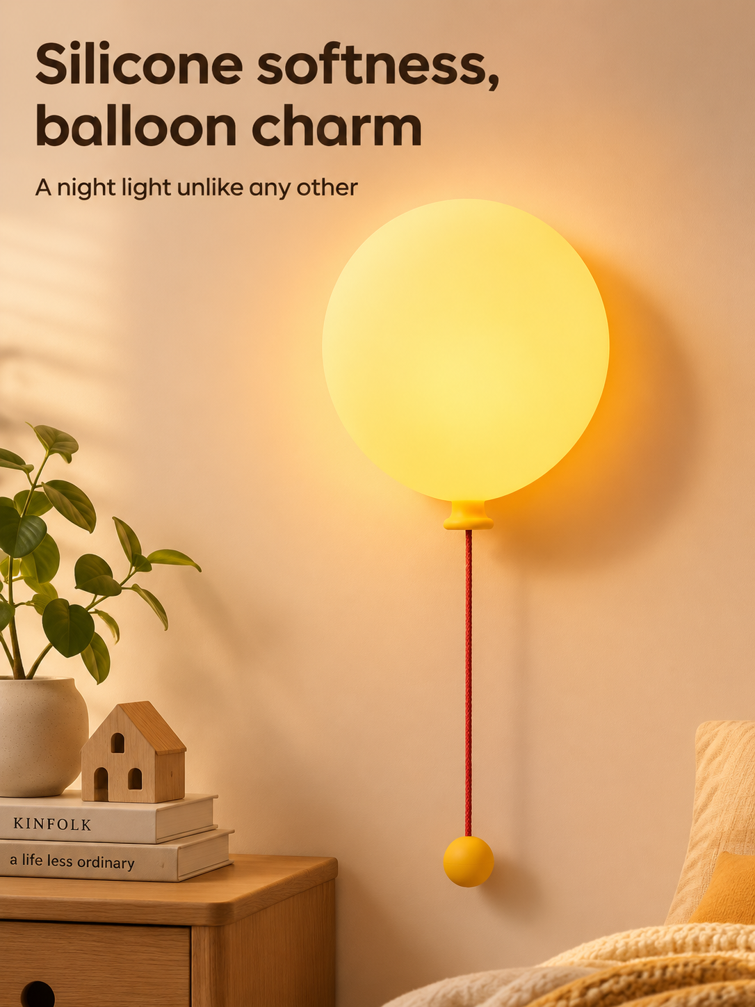 Glowing Balloon Night Light illuminating a bedroom
