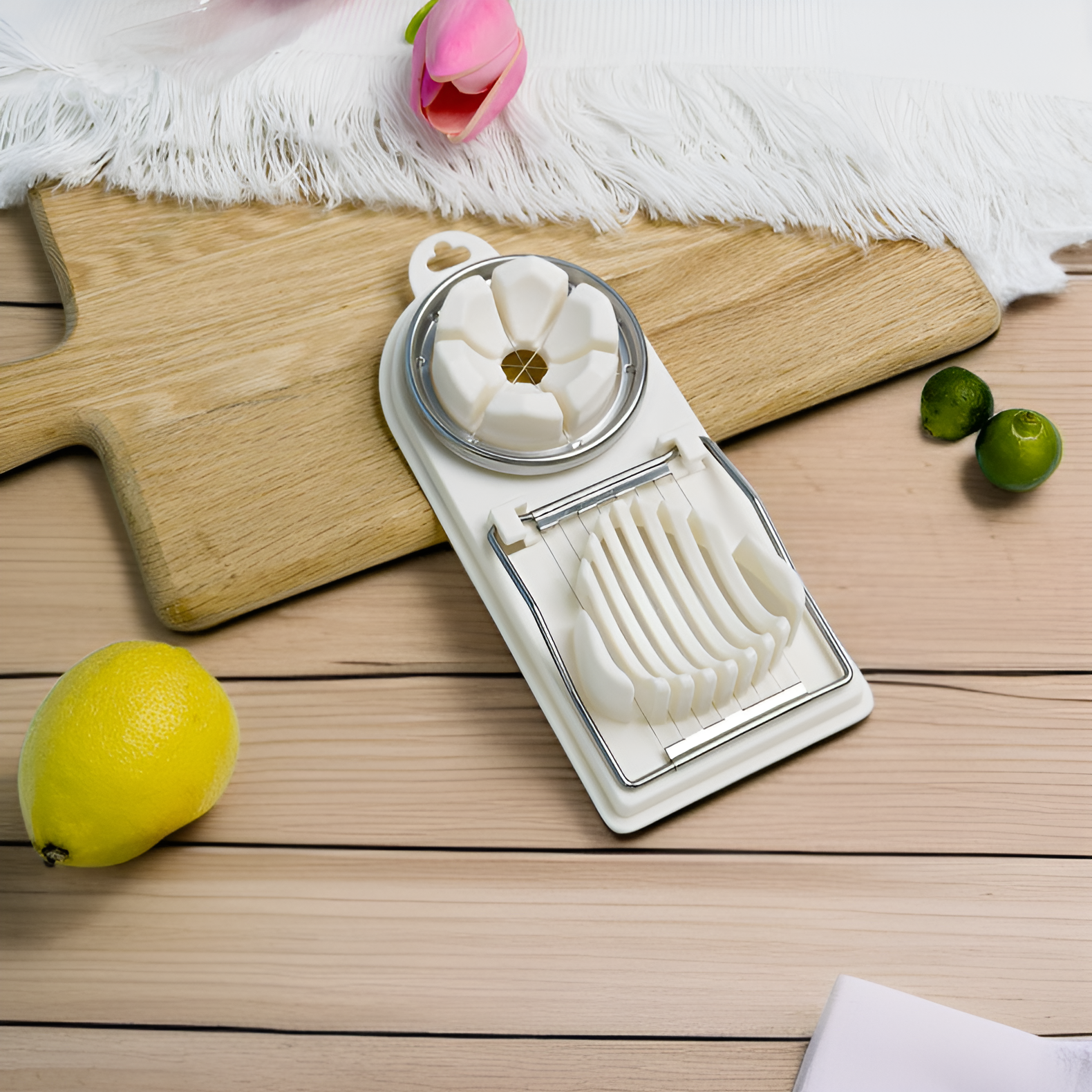 Compact egg slicing and splitting gadget