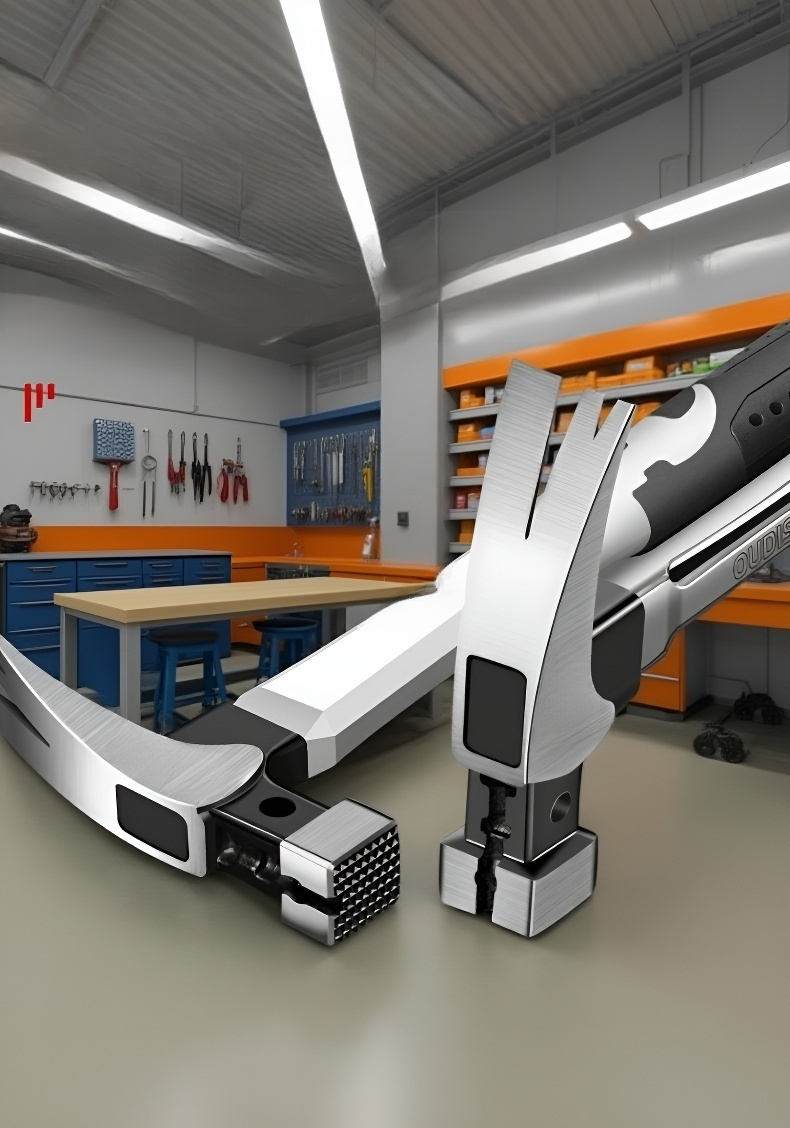 Close-up of the hammer head showing nail puller feature