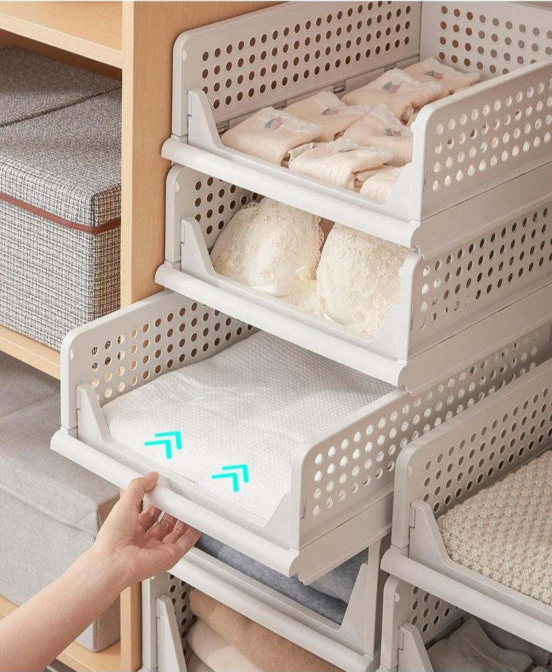 Plastic clothes storage box with easy-access drawers