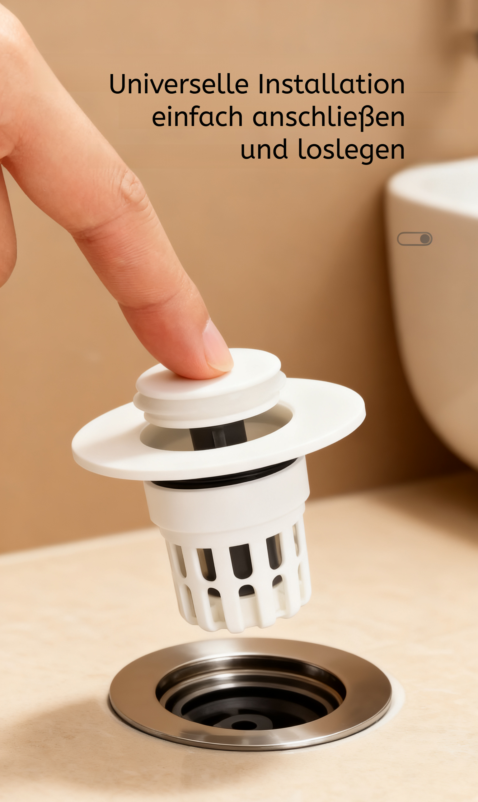 Waschbecken Geruchsfilter mit Pop-up-Ventil im modernen Badezimmer