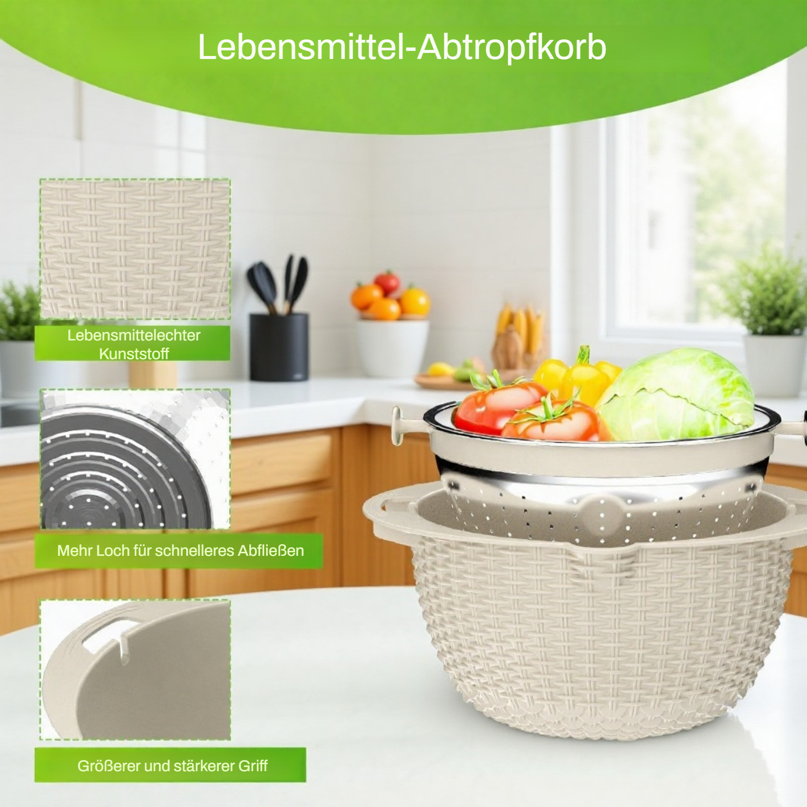 Gemüse im Edelstahl-Schneidekorb einfach schneiden und abspülen