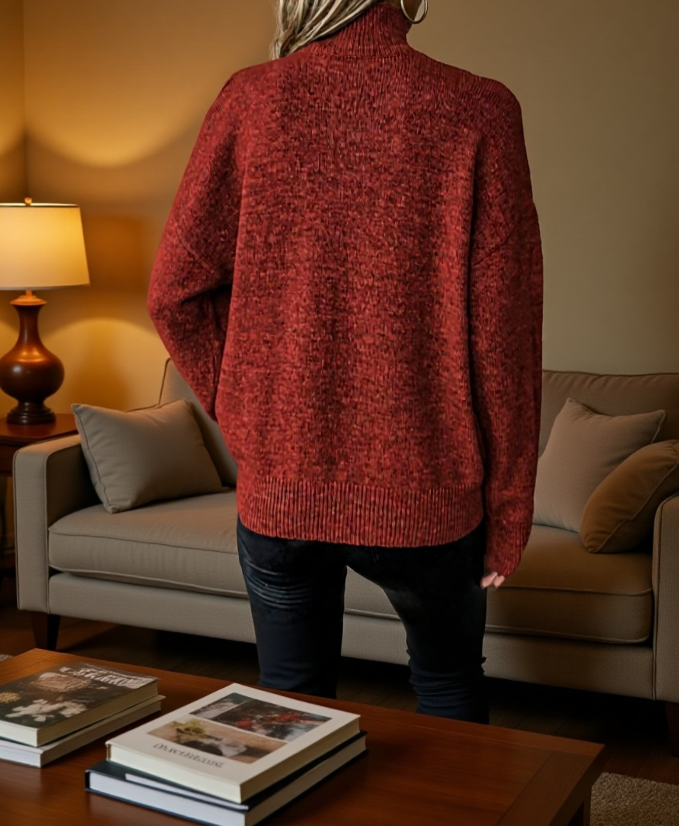 Pullover mit halbem Stehkragen und geripptem Muster