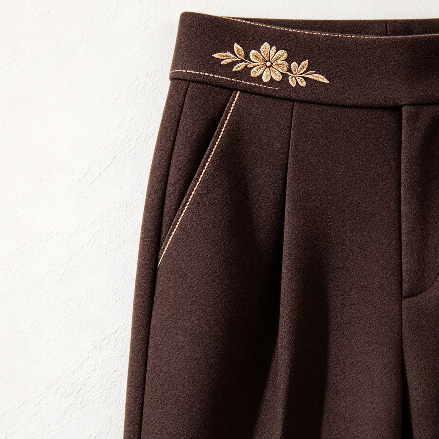 ウールストレートパンツの刺繍デザインを拡大した画像