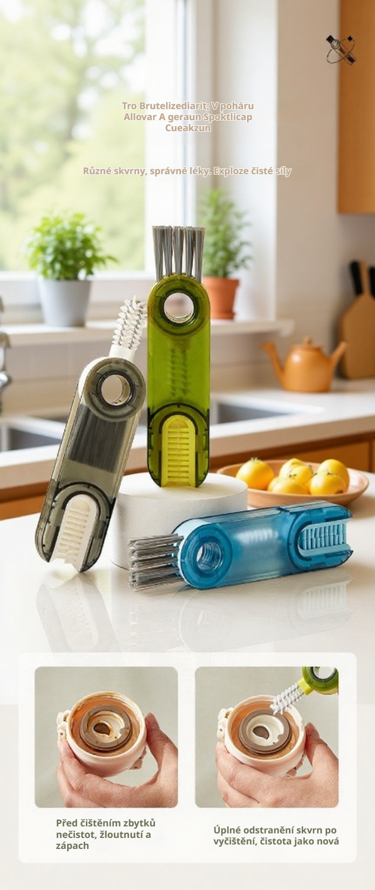 Detail U-tvarovaného kartáče na lahve