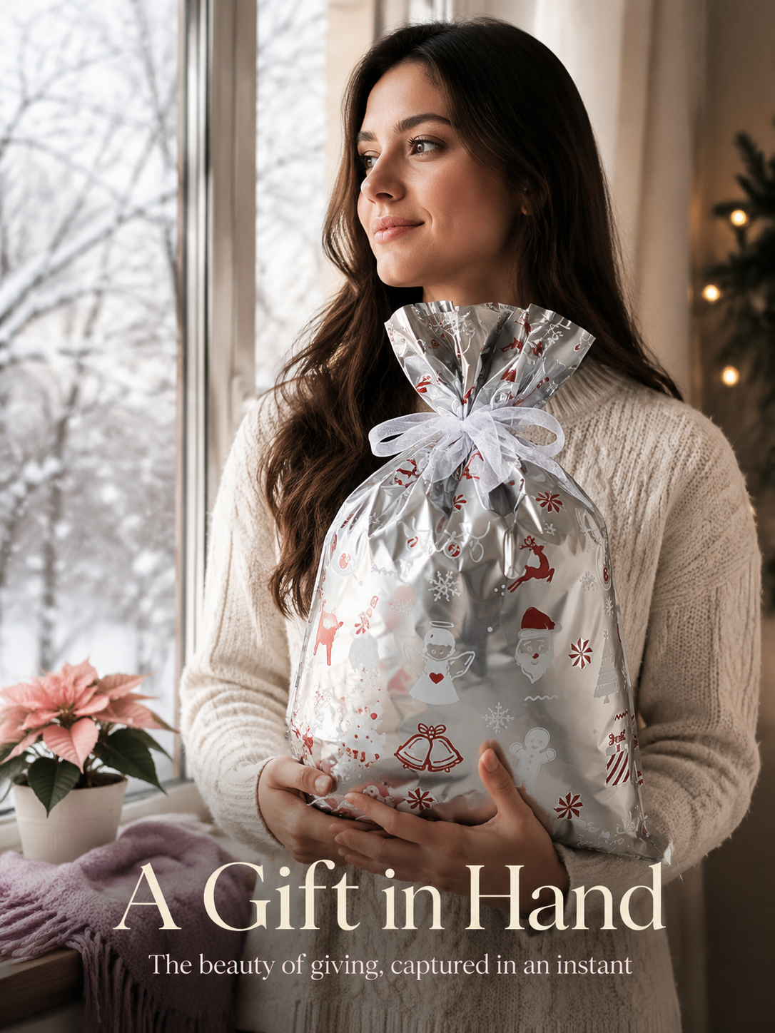 Assorted sizes Christmas gift bags with drawstrings