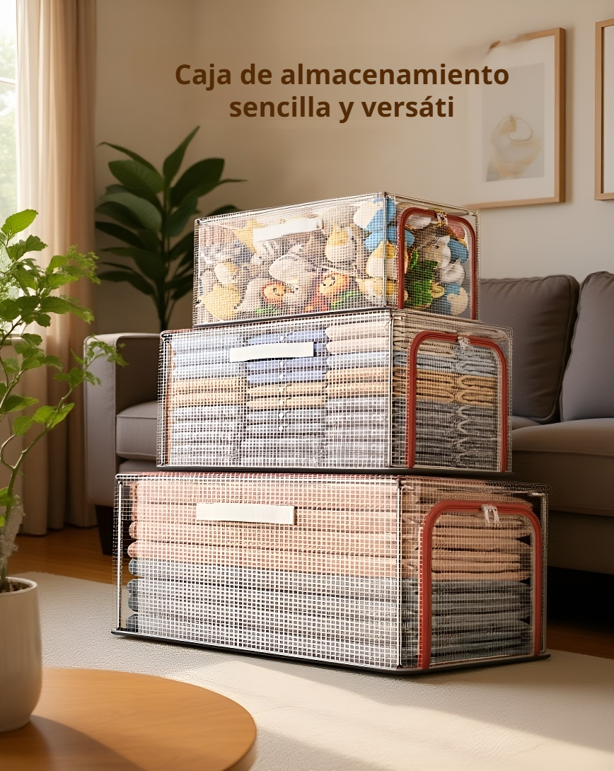 Caja de almacenamiento de ropa de gran capacidad con malla transparente