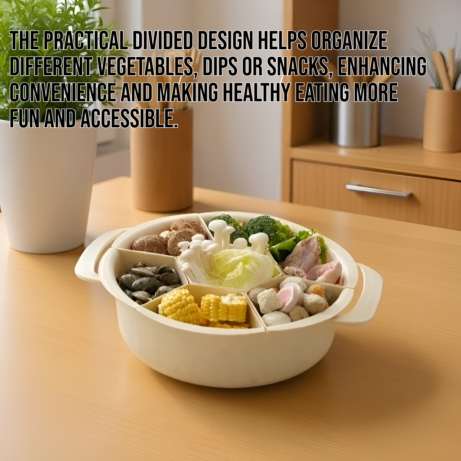 Konyhai style divided vegetable tray with multiple compartments